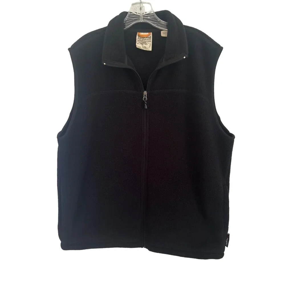 Timberland Stratham Issue Black Polartec Fleece Zip Up Vest, Size Large